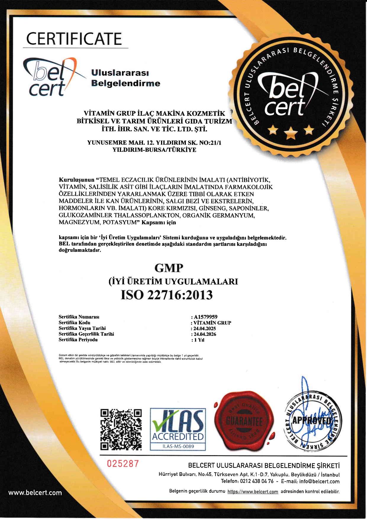 GMP ISO 22716 Sertifikati